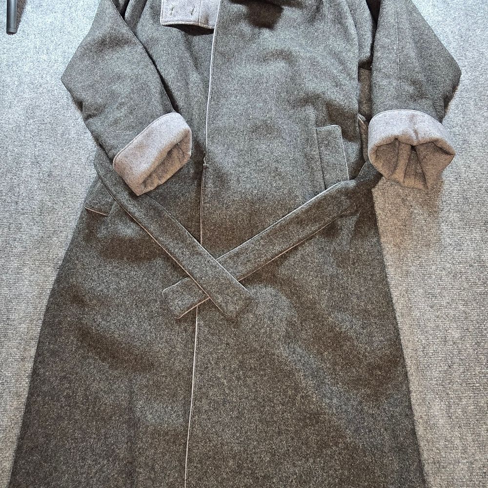 Gray Virgin Wool Coat Womens 5 Long Pea Coat Belted Classic Winter